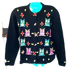 Jack B Quick vintage owl sequins sweater medium